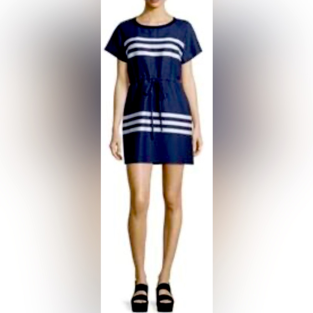 Jil Sander Navy Striped Drawstring Dress Sz 34